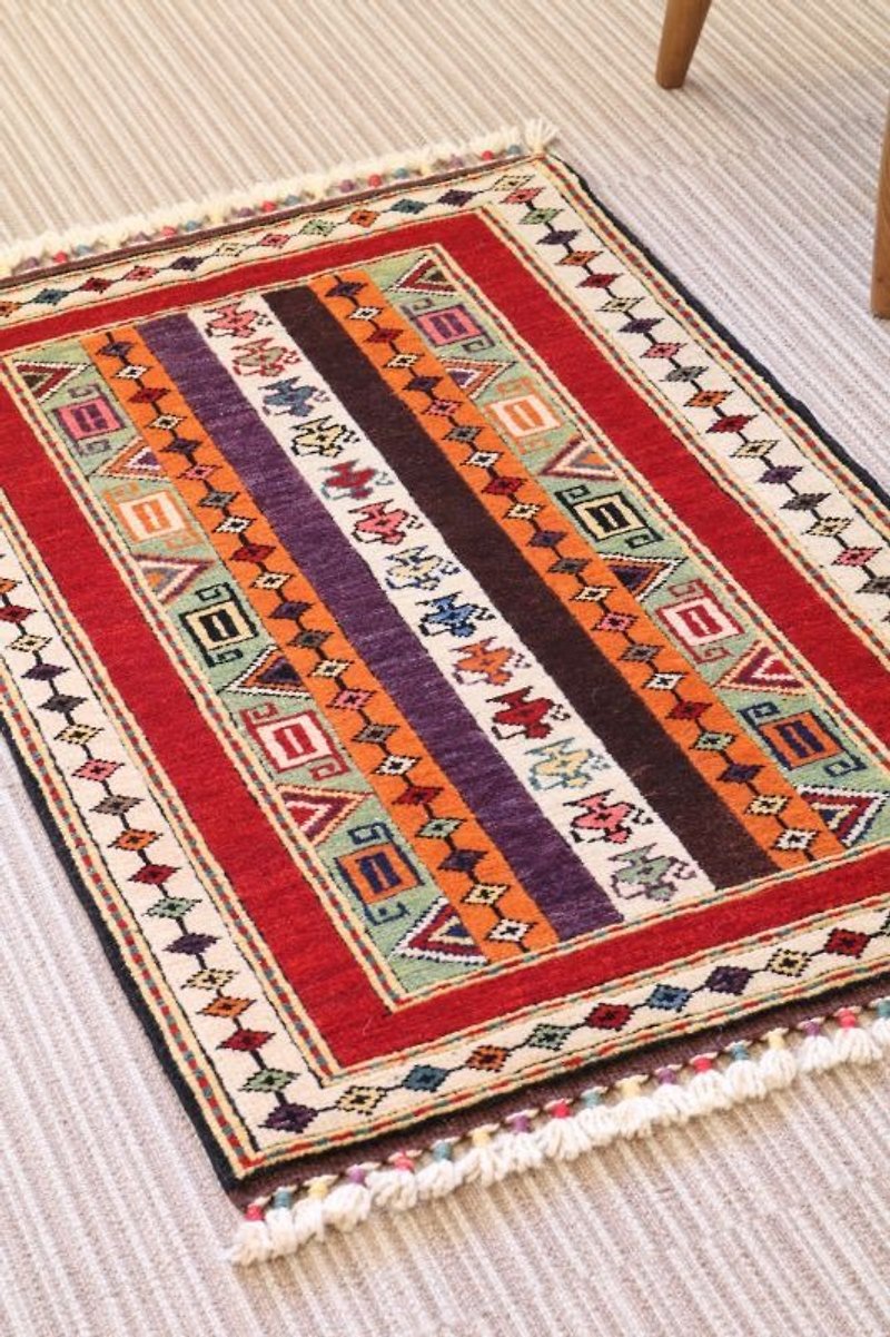 ティポット柄 手織り 絨毯 ポイントラグサイズ 玄関マット 羊毛&草木染め 93×61cm - 地垫/地毯 - 其他材质 红色