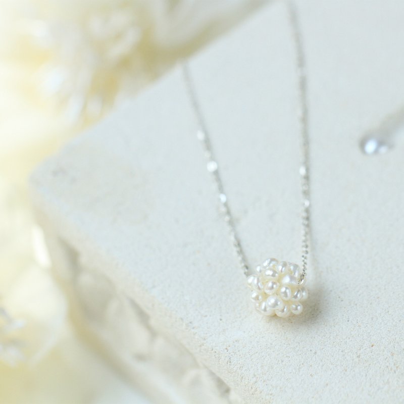 天然珍珠 花球 925纯银项链 日常通勤款 锁骨链 女生礼物 - 项链 - 珍珠 银色