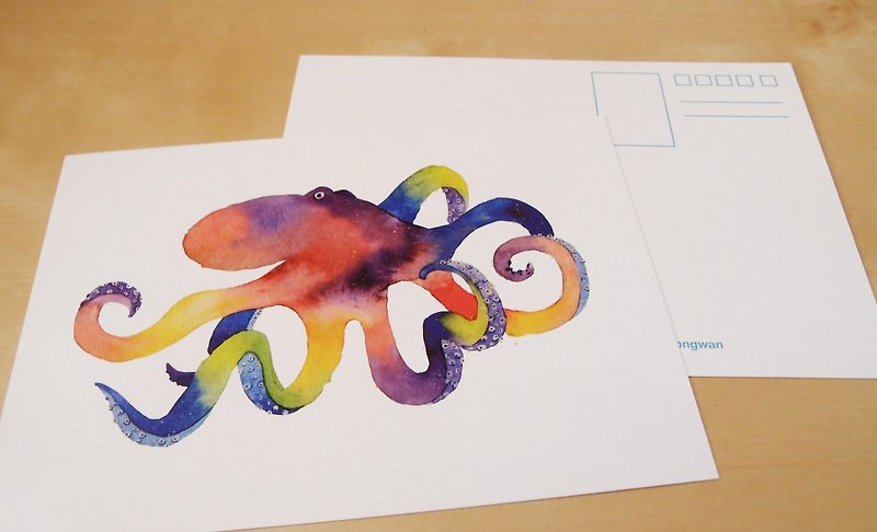 水彩渲染明信片-章鱼 - 卡片/明信片 - 纸 多色