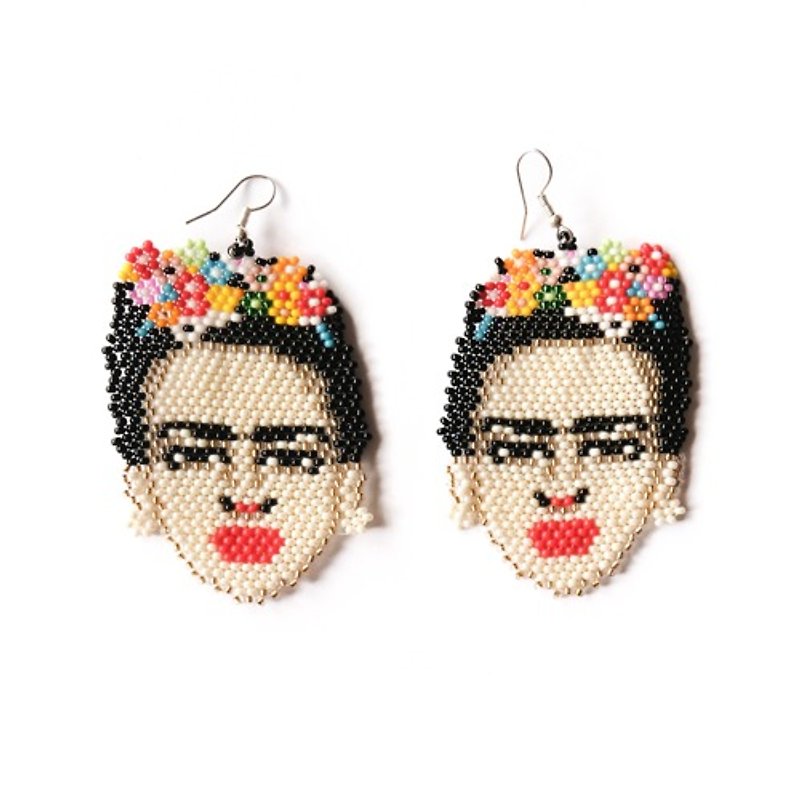 ビードイヤリング Frida Kahlo - 耳环/耳夹 - 其他材质 