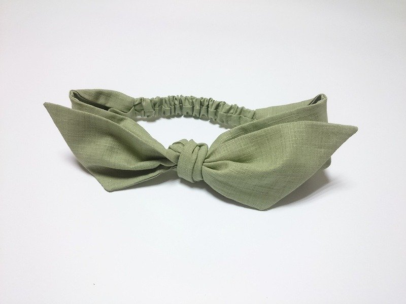 果绿 素面宽版发带 法国风  hairband 自绑型 *SK* - 发带/发箍 - 棉．麻 绿色