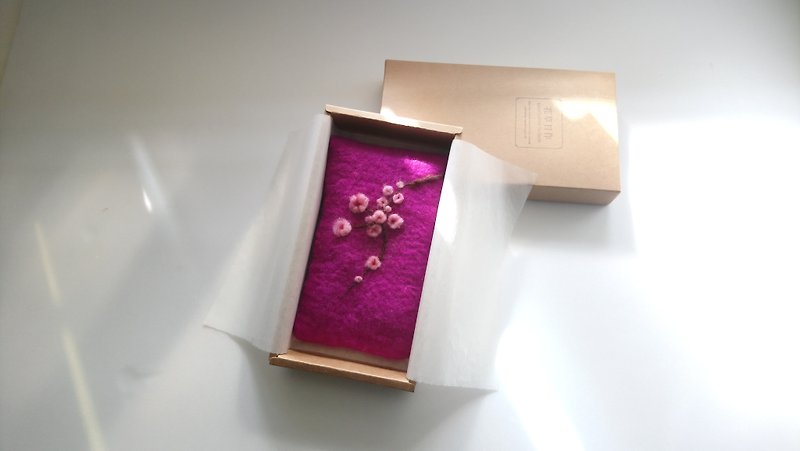 樱花/羊毛毡 收藏袋 - 化妆包/杂物包 - 羊毛 紫色