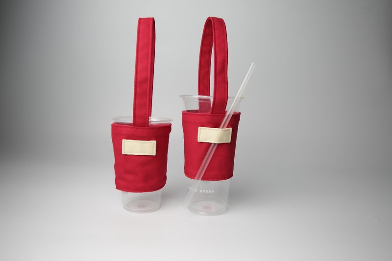 pu.sozo布手作 多彩系列-番茄红 环保杯套 饮料杯套 饮料提袋 - 随行杯提袋/水壶袋 - 棉．麻 红色