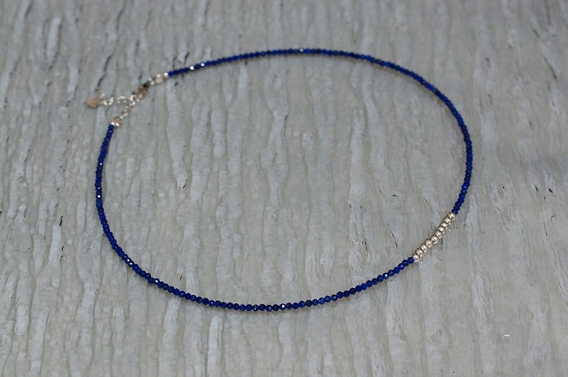 青金银颈链 ( Lapis Silver 925 Necklace with Linear Memory Alloy ) - 项链 - 宝石 蓝色