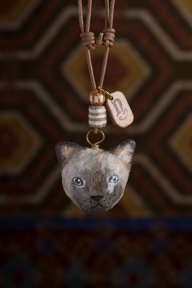 小猫坠子颈链 / 动物项錬 - 颈链 - 纸 灰色