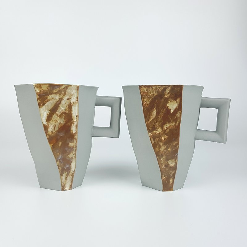 块面杯系列 - 块面马克对杯(灰)  路 - 咖啡杯/马克杯 - 瓷 灰色
