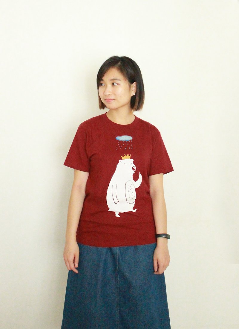 白熊王 - 北极熊手绘T裇 - 女装 T 恤 - 棉．麻 红色