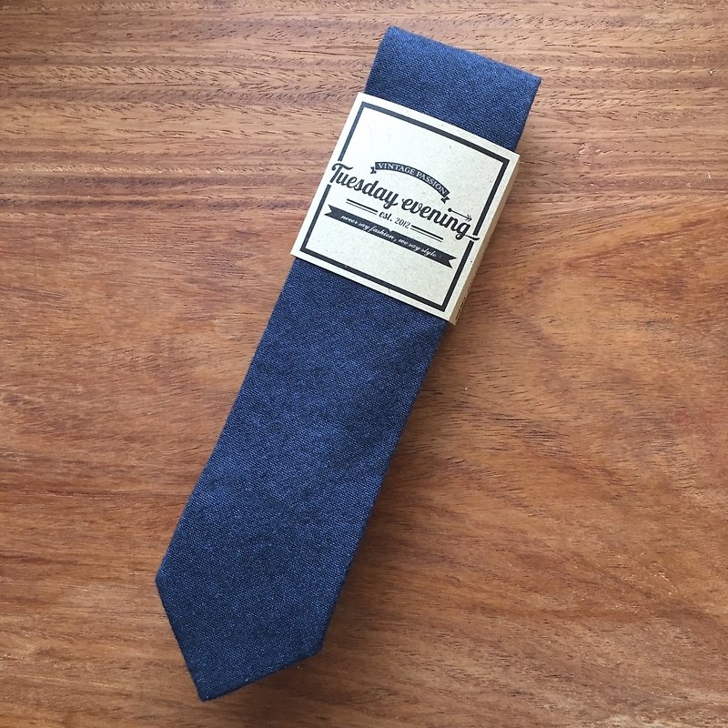 Neck tie Blue Drip Skinny - 领带/领带夹 - 棉．麻 蓝色