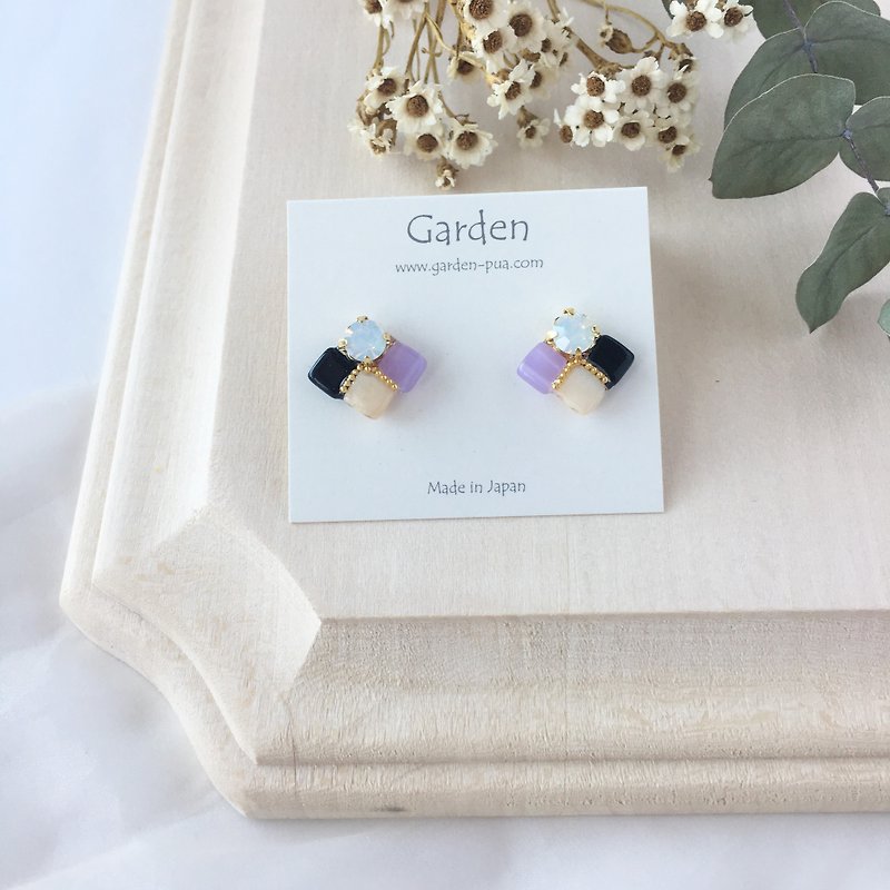 tile earrings Lavender - 耳环/耳夹 - 玻璃 紫色