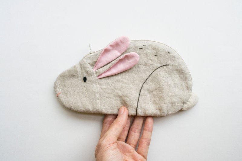 兔 Bunny Loaf small zip pouch case - Mist - 其他 - 棉．麻 银色