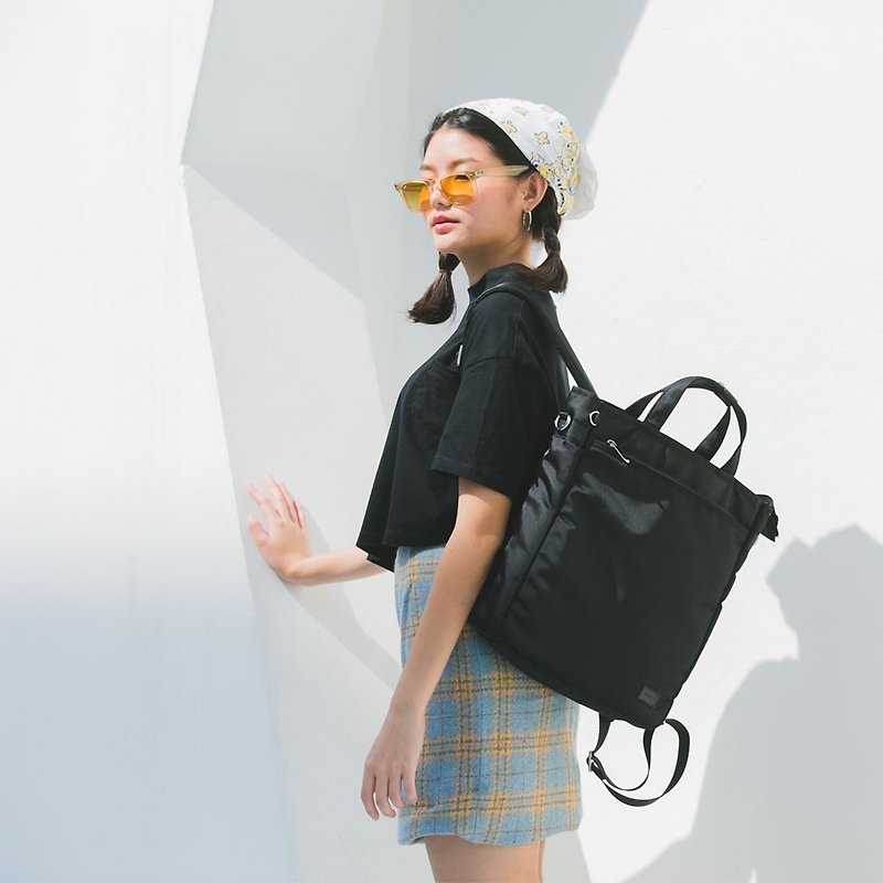 BLACK | Journey Tote Backpack 3 ways 背包 |  Made from 100% thick twilled nylon  - 后背包/双肩包 - 尼龙 黑色