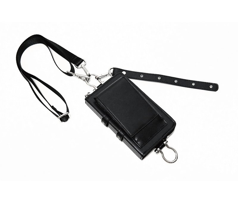 KAKY BAG 01-箱型肩包手机包零钱包斜背包挂颈包 - 侧背包/斜挎包 - 真皮 黑色