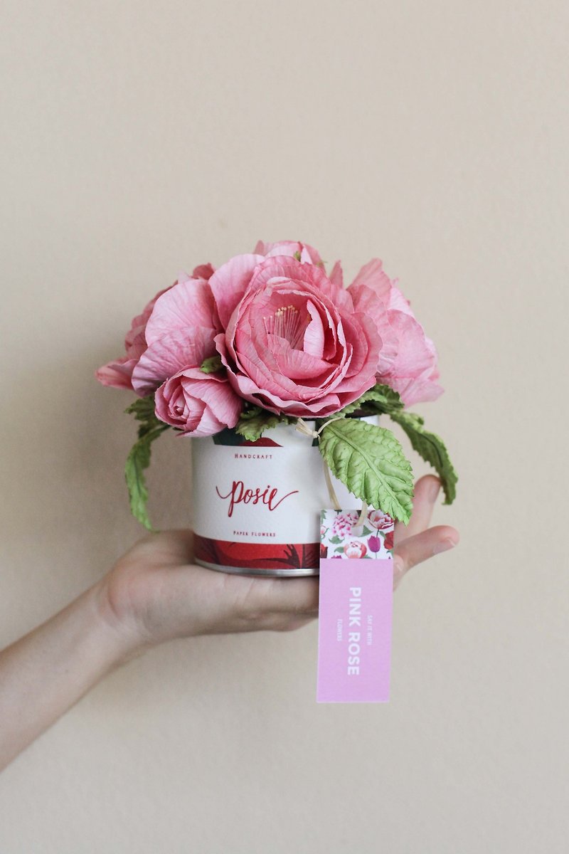 GS110 : Aromatic Gift Artificial Flower Gift Box Queen Rose Dark Pink Rose Size 5x5.5" - 香薰/精油/线香 - 纸 粉红色