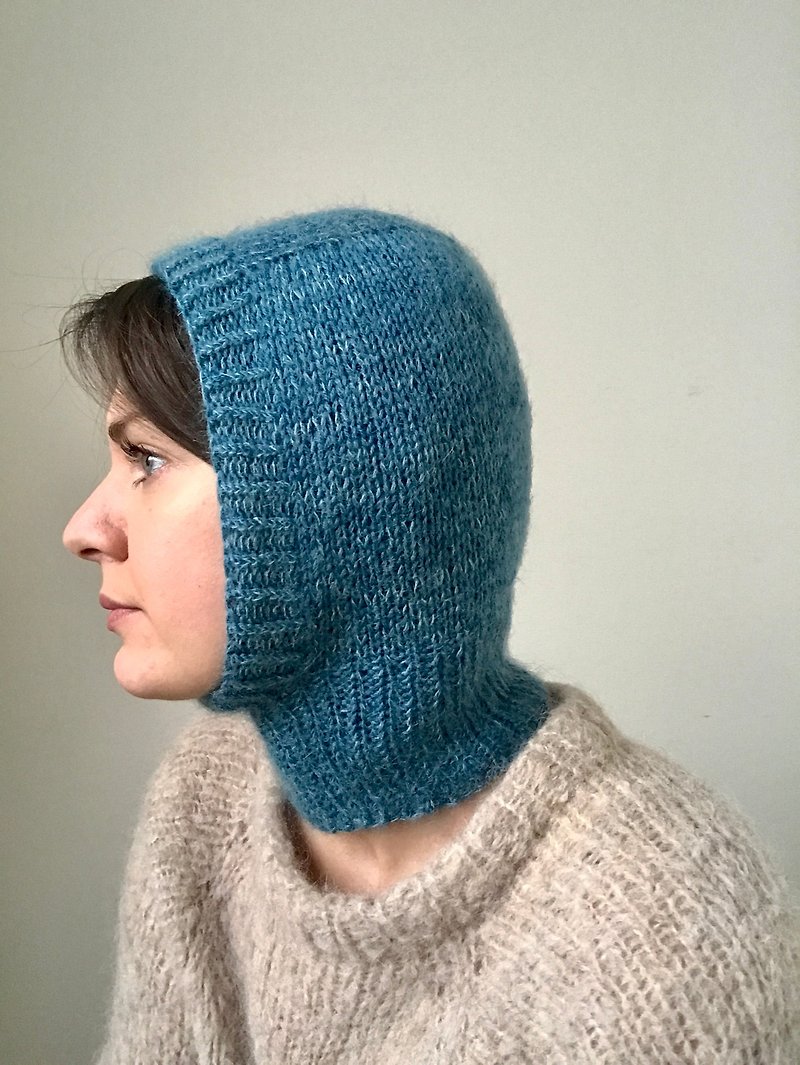 Cashmere merino wool hand knitted balaclava - 帽子 - 羊毛 蓝色