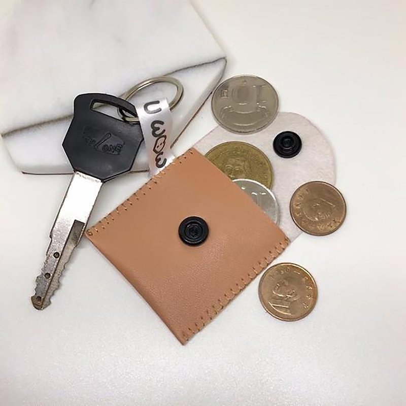 【手工】迷你零钱包钥匙圈 (合成皮革) - 钥匙链/钥匙包 - 人造皮革 咖啡色