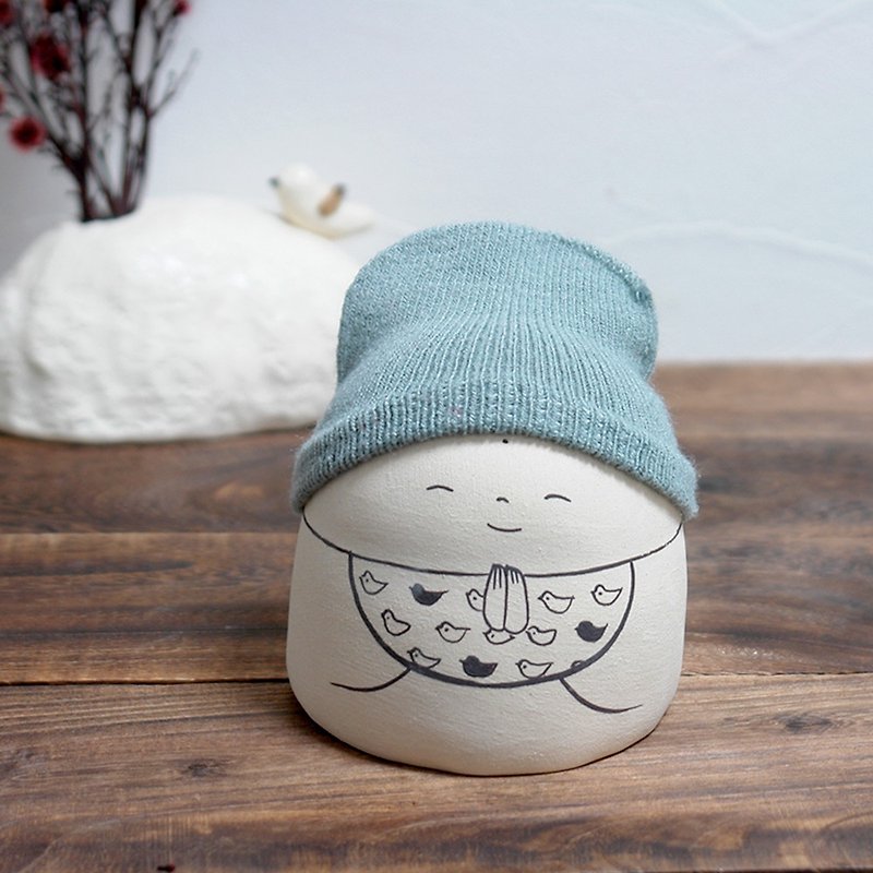 手作り陶人形 ニット帽のお地蔵さん - 摆饰 - 陶 卡其色