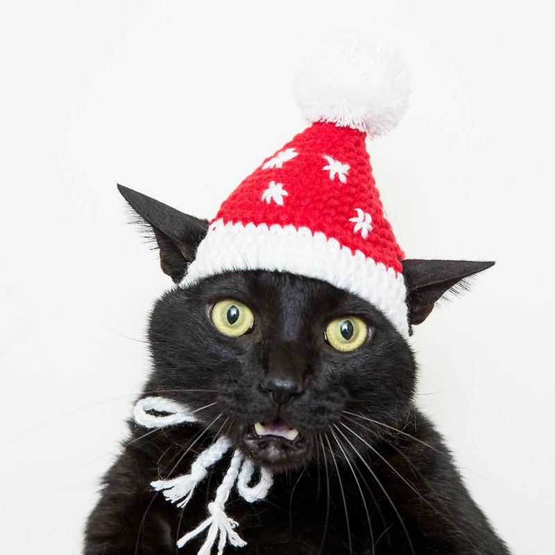 圣诞小公公编织帽 - 猫咪 - 球球 横纹 星星 经典款 圣诞礼盒 - 衣/帽 - 聚酯纤维 红色