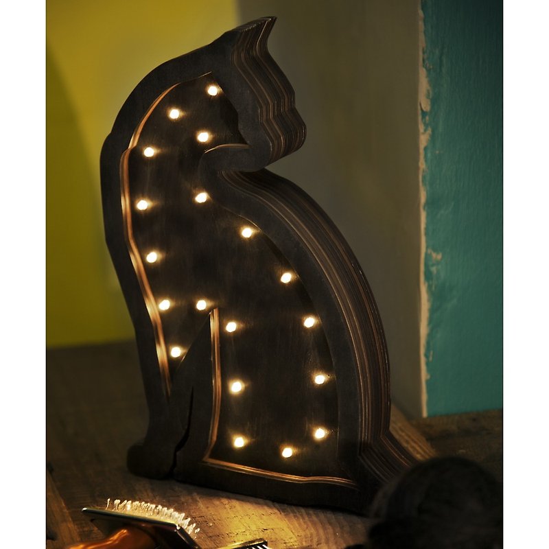 手工制造 猫型立体木灯 座枱灯 小夜灯 圣诞礼物 生日礼物 儿童灯 - 灯具/灯饰 - 木头 黑色