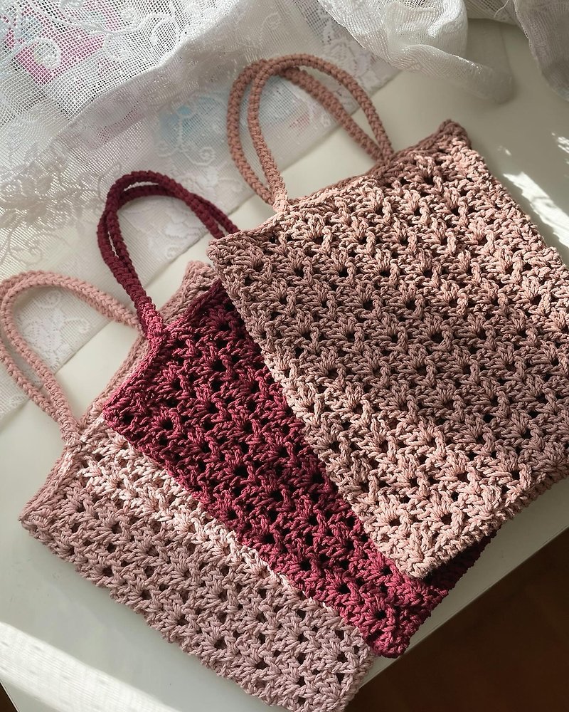 花漾镂空提袋-春季色 - 手提包/手提袋 - 棉．麻 粉红色