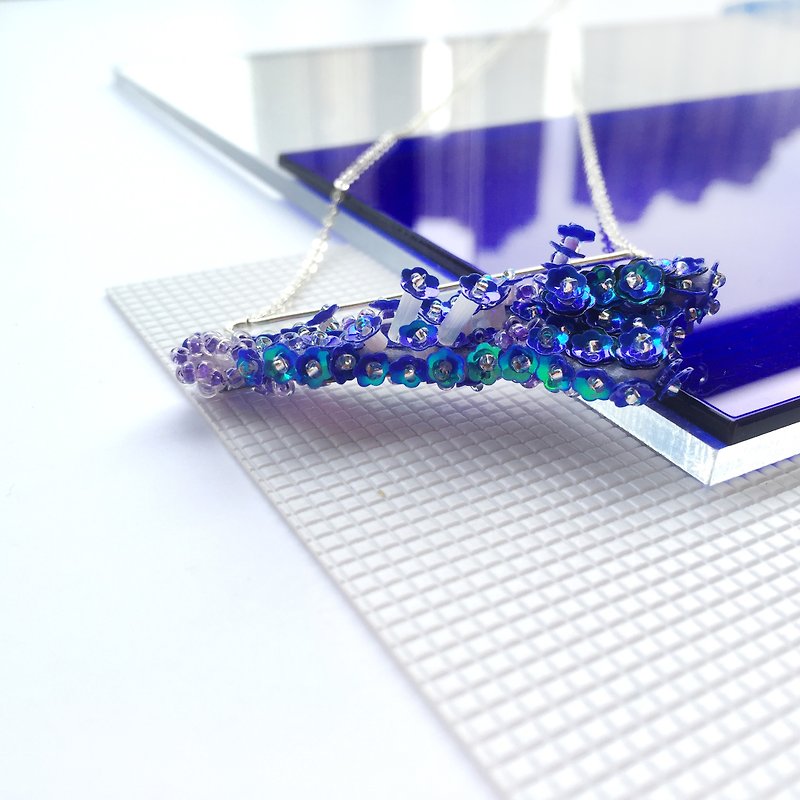 Jane wang手工制作--原创设计之重手工蓝紫色立体法式浪漫珠片绣项链毛衣链 - 项链 - 其他材质 多色
