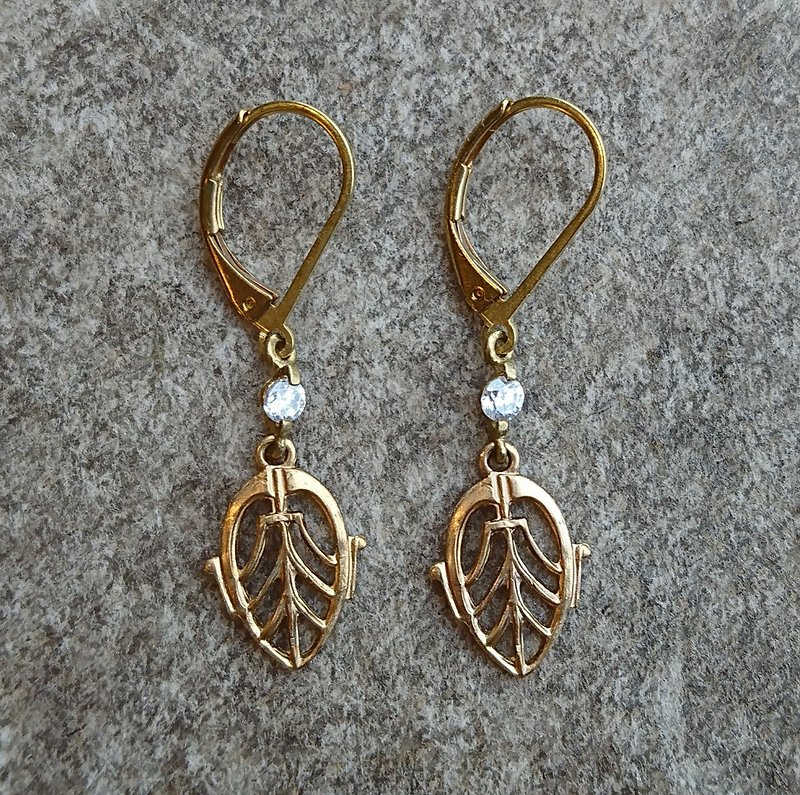 黄铜小叶锆石耳环 - 耳环/耳夹 - 其他金属 金色