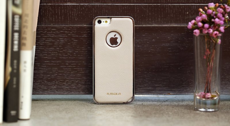 iPhone 5 / 5S /SE 半套系列皮革保护套- 小荔枝纹杏白 - 手机壳/手机套 - 真皮 透明
