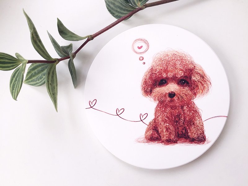 动物插画陶瓷吸水杯垫【红贵宾】 - 杯垫 - 陶 白色