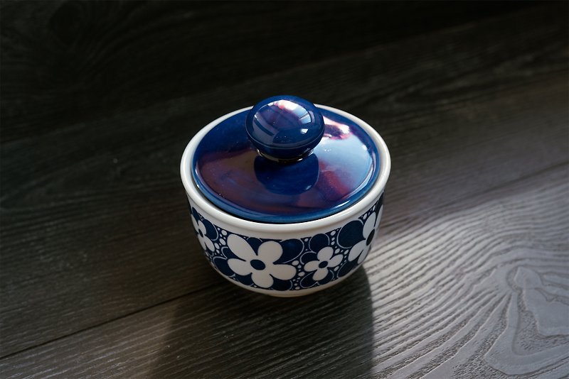 东德时期老件ー古董群青色花朵糖罐 / 收纳罐 - 调味罐/酱料瓶 - 陶 蓝色