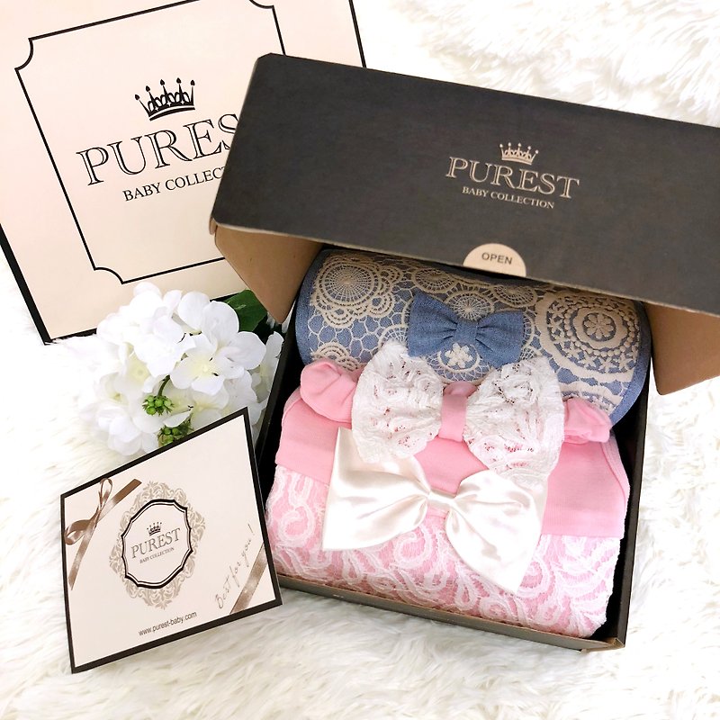 PUREST 小公主的华丽装扮 豪华版 宝宝弥月 婴儿 新生儿 礼盒组 - 满月礼盒 - 棉．麻 粉红色