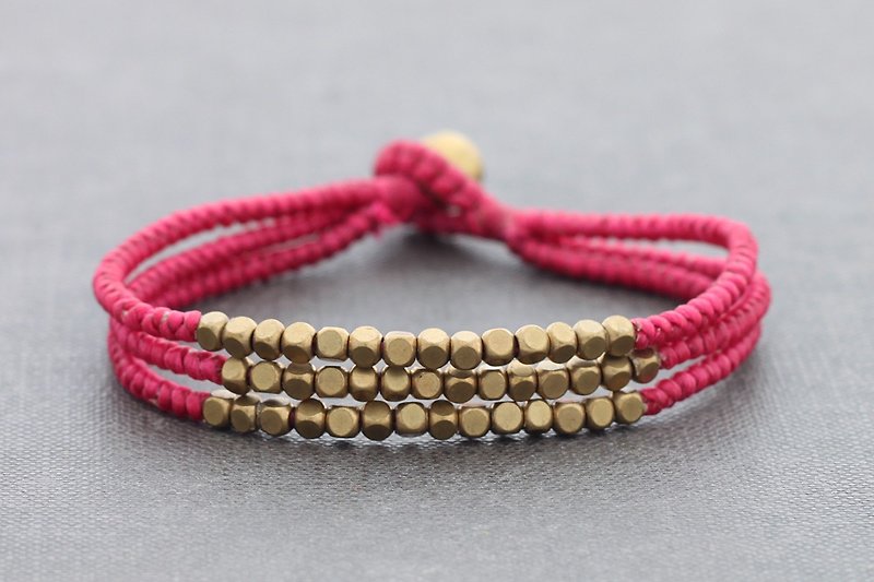 编织珠手镯立方粉红色串珠多股手镯 - 手链/手环 - 铜/黄铜 粉红色
