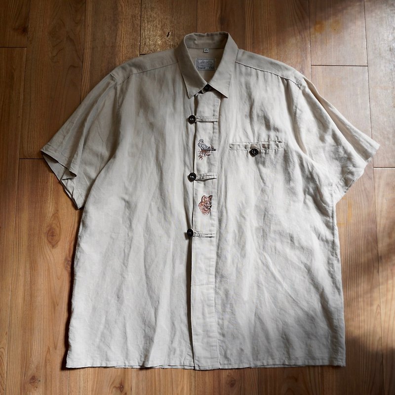 有関古着。DeSigner's Club Tyrolean Shirt 提洛尔衬衫 刺绣鸟和 - 男装衬衫 - 棉．麻 白色