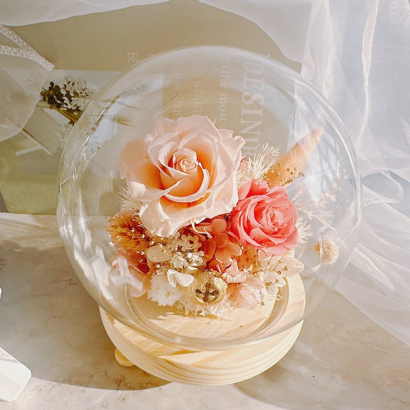 永生玫瑰花小夜灯 生日礼物 干燥花 干燥花玻璃罩 交换礼物 情人 - 干燥花/捧花 - 植物．花 粉红色
