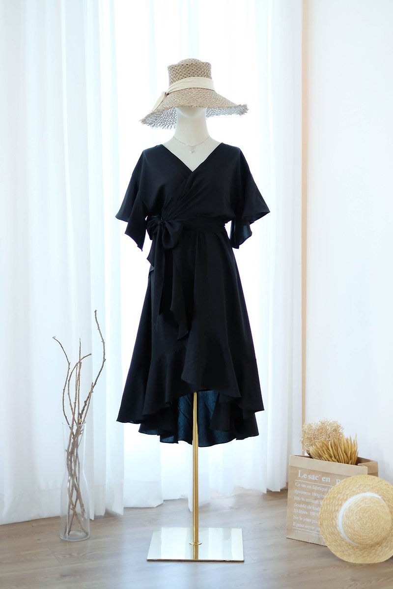 Black dress Bridesmaid dress Warp Robe Sundress Summer dress - 洋装/连衣裙 - 聚酯纤维 黑色