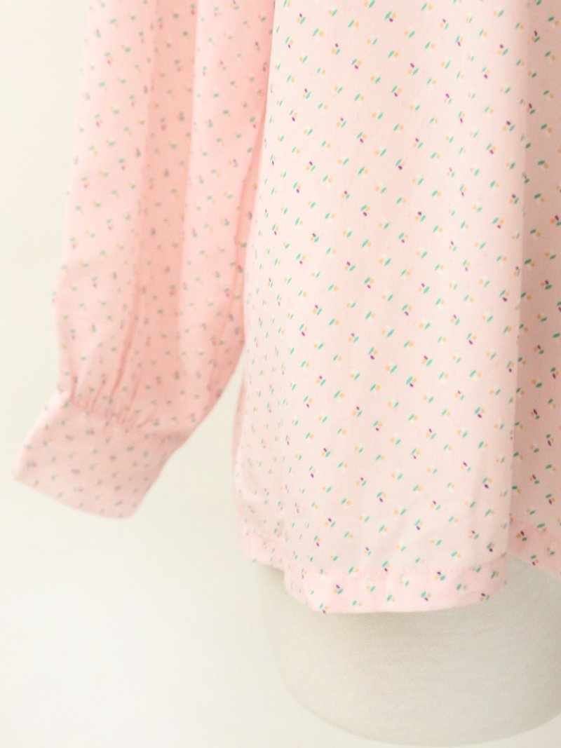 复古日本制粉色几何点点薄宽松古着衬衫 - 女装衬衫 - 聚酯纤维 粉红色
