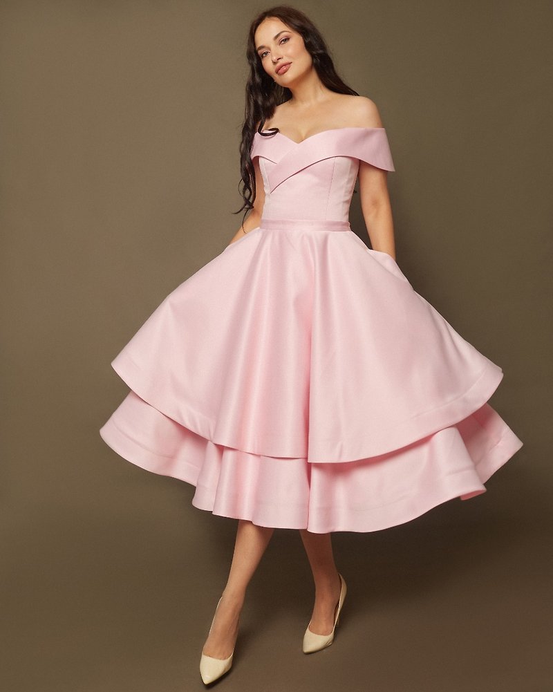 Blush Wedding Dress, Pink Wedding Dress Pockets, Evening Dress, Bridesmaid Dress