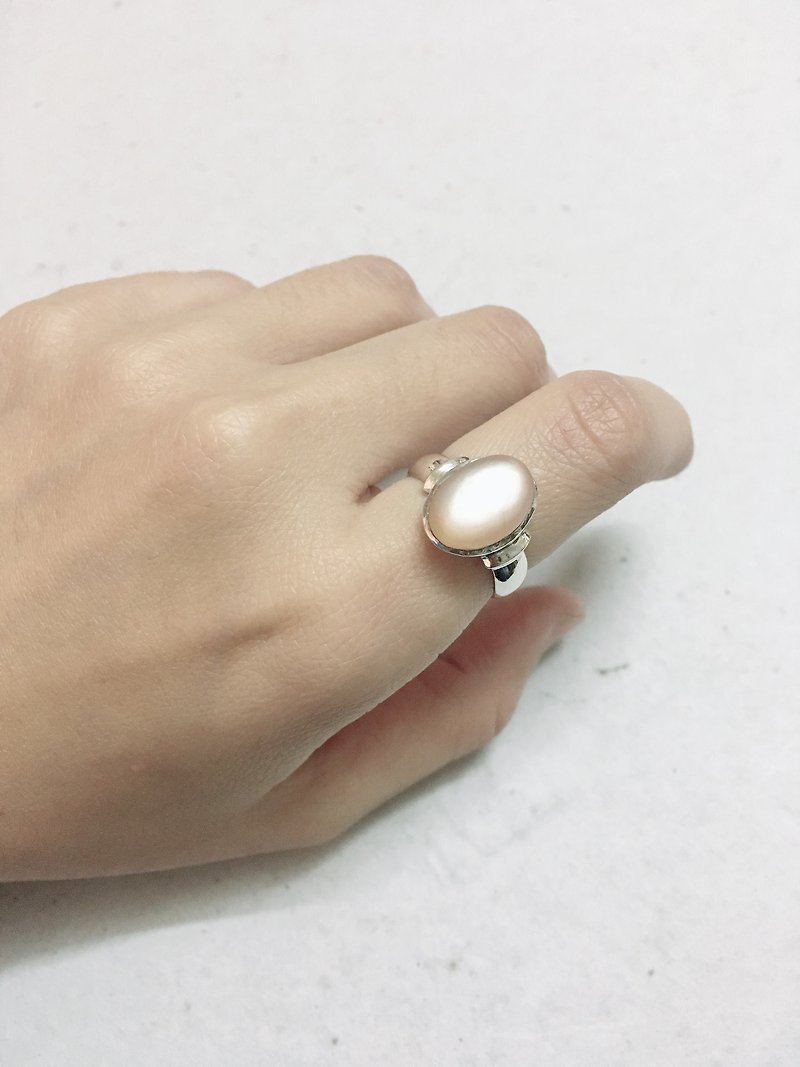 粉月光石 戒指 尼泊尔 手工制 925纯银 - 戒指 - 半宝石 