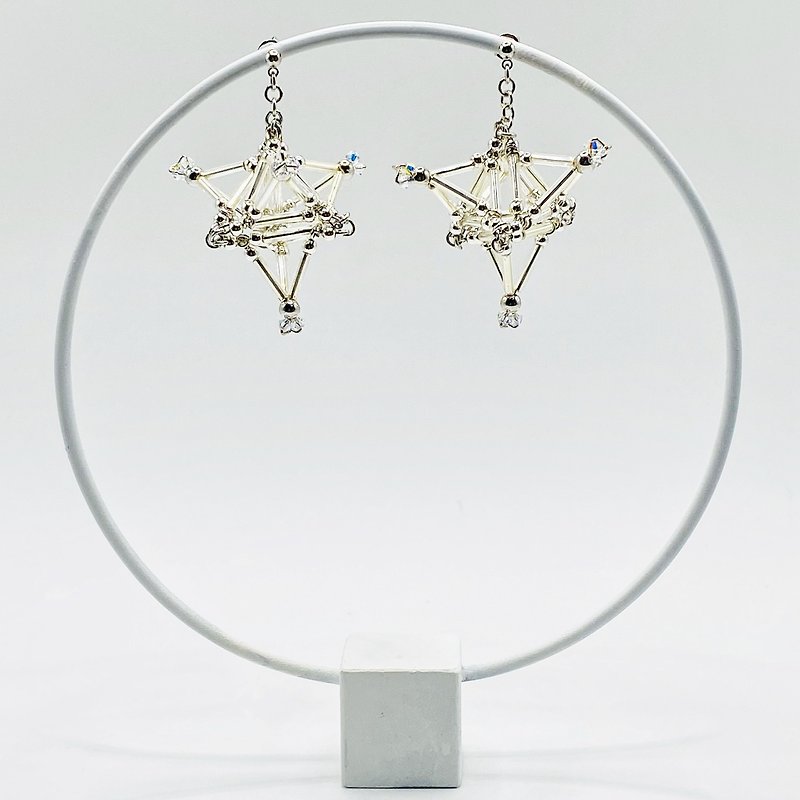 3D Stardust PIERCE/EARRING【Silver】 - 耳环/耳夹 - 玻璃 银色