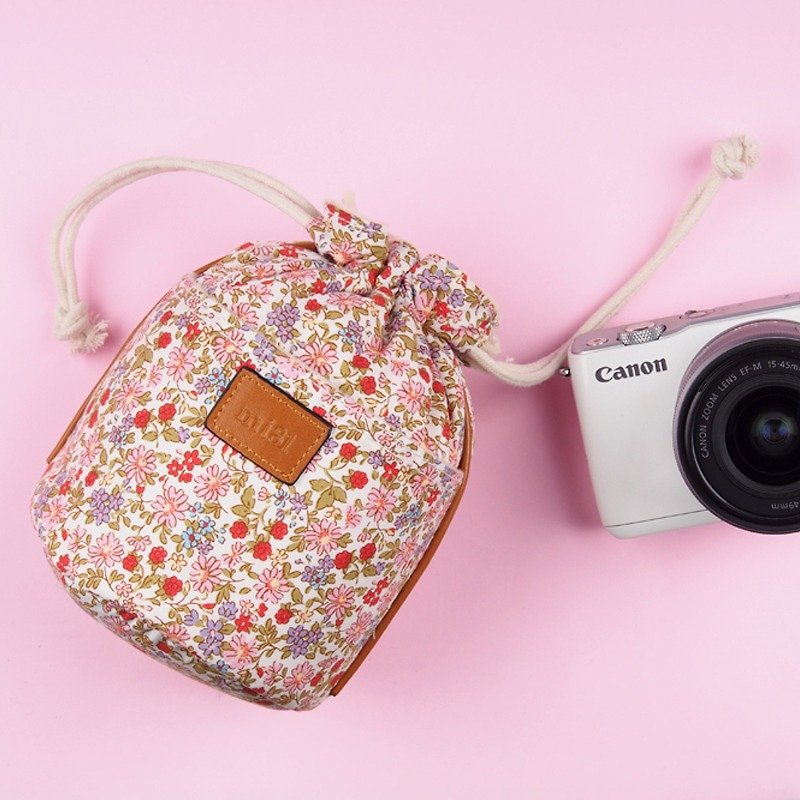 mi81 花布相机镜头袋/束口袋(中) 粉红花语 - 相机包/相机袋 - 棉．麻 粉红色
