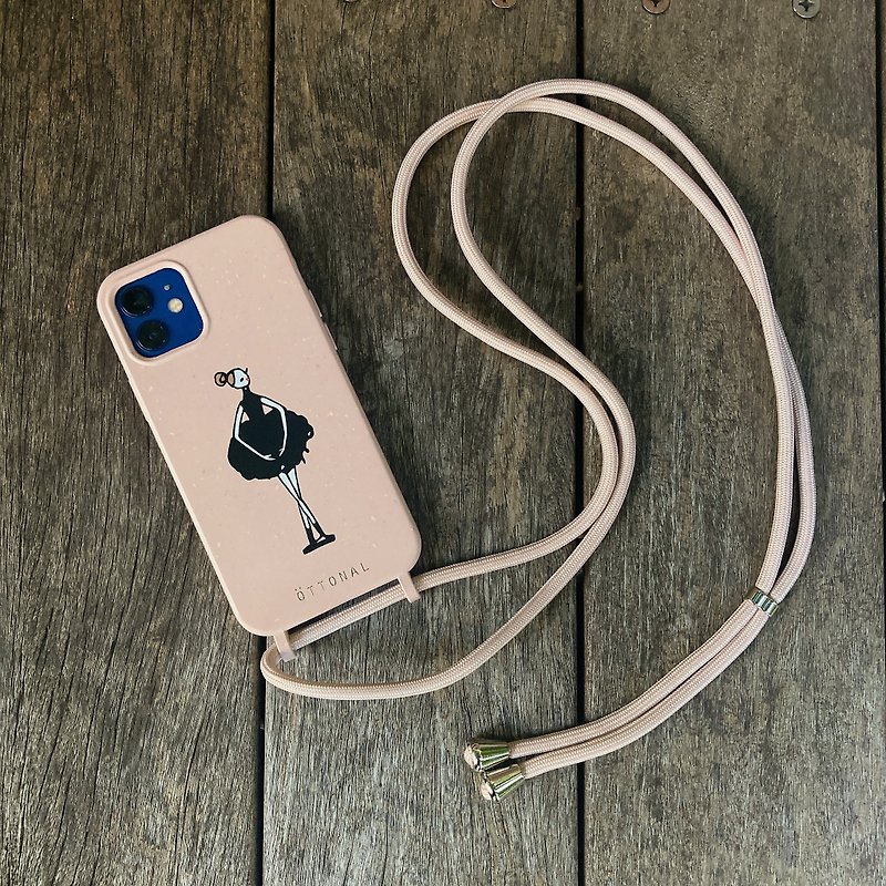 Eco-friendly phone case with neck strap / Black ballerina