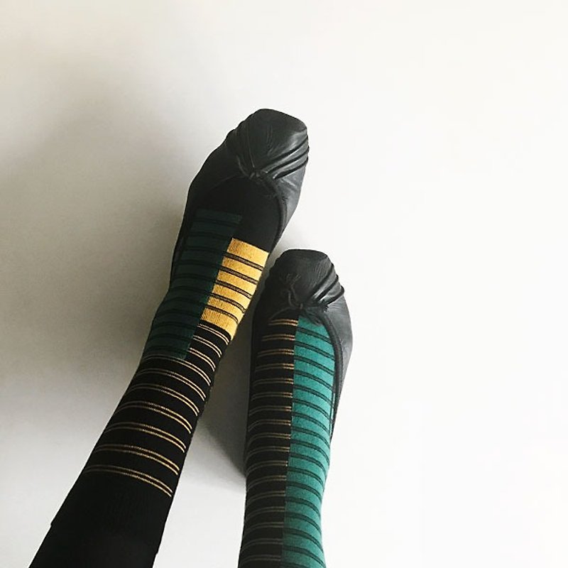 靴下グリーンビー / irregular / socks / stripes / green - 袜子 - 棉．麻 绿色