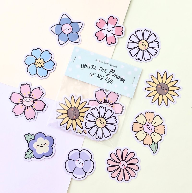 You are the Flower of my Eye Sticker Pack | Set of 10 waterproof,flower stickers - 贴纸 - 纸 多色