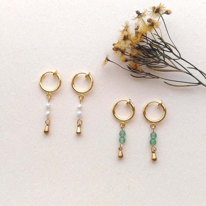 e015-小清新-黄铜淡水米粒珍珠 夹式耳环