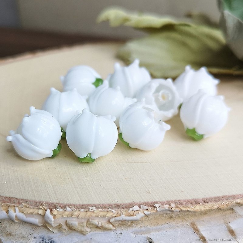 Lampwork beads Lily of the valley Flower 1 Pcs, Lampwork Glass Beads SRA, Glass