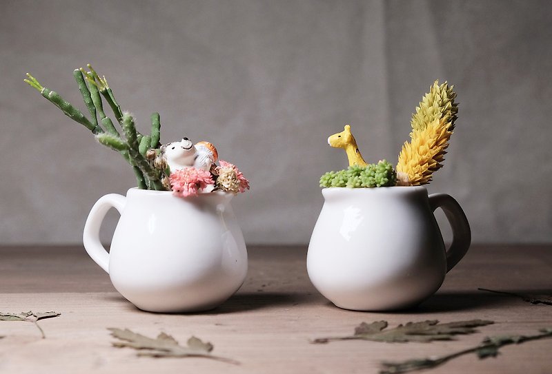 双享肉壶 干燥花多肉盆栽DIY材料包 succulents potted - 植栽/盆栽 - 瓷 多色