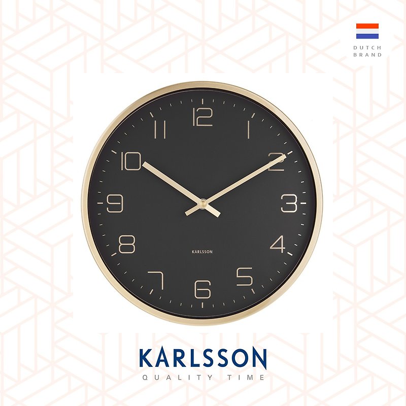 Karlsson 亮金框黑色挂钟Wall clock Gold Elegance black - 时钟/闹钟 - 其他金属 黑色