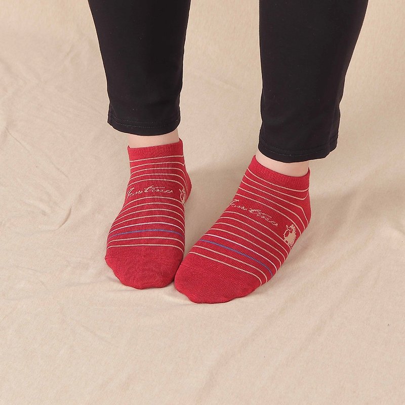 胶原蛋白抗菌除臭袜(刺猬线条款)红底浅棕线条/毕业 - 袜子 - 棉．麻 红色