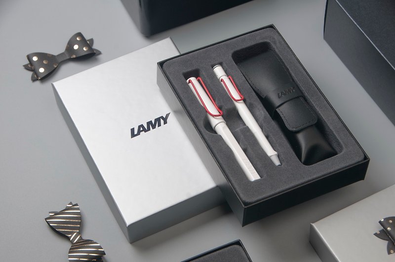 LAMY 双入笔套礼盒  (钢珠笔+自动铅笔) / safari  系列-红白限量 - 钢珠笔 - 塑料 白色