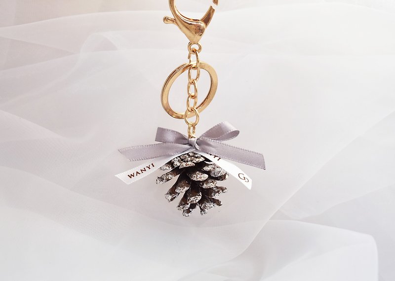 大刷白松果 橡果 果实钥匙圈 吊饰 干燥花 婚礼小物 毕业礼物 - 钥匙链/钥匙包 - 植物．花 银色