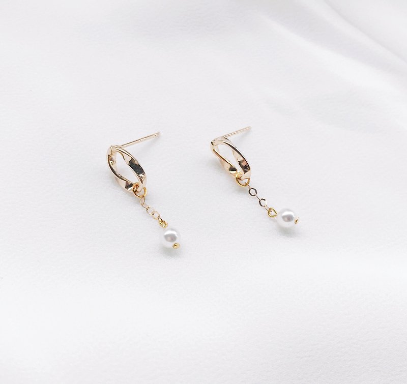 虚与实的美 14k包金 珍珠耳环 手工耳环 可改夹式 - 耳环/耳夹 - 其他金属 金色