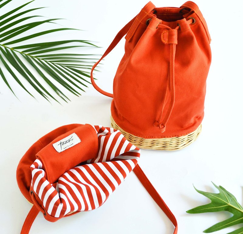 Orange-brick Bucket bag - 束口袋双肩包 - 其他材质 橘色